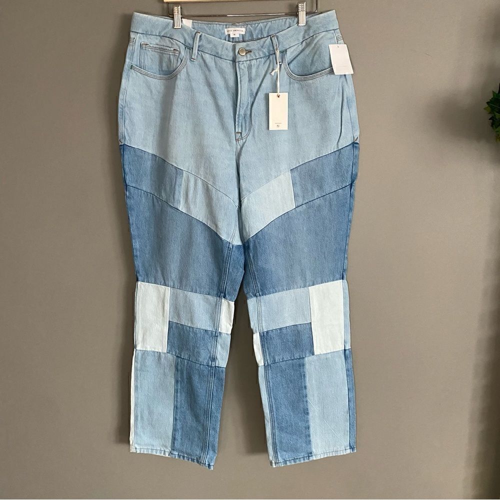 Good American Patchwork Straight Leg Jeans Sz 15 NWT‎